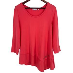 Habitat Sz XS Coral Wearable Art to Wear Artsy Blouse Shirt Top Unique Geometric